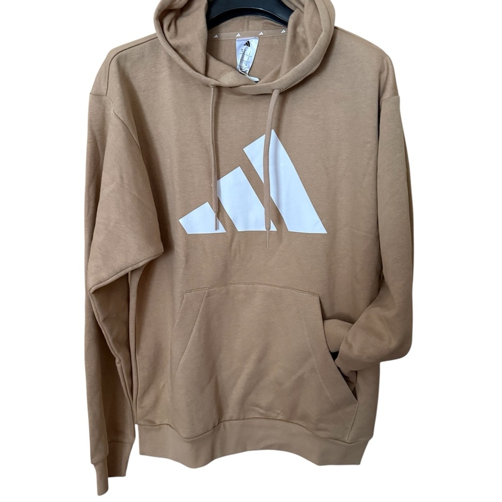 NWT $60 Adidas Men S Tan Bold LOGO Pullover Hoodie Sweatshirt Jacket Top